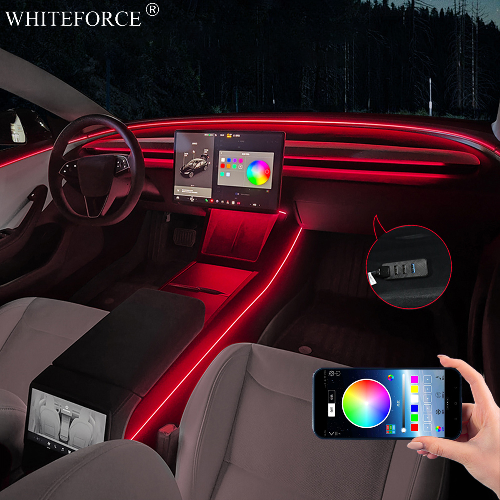 Led Ambient Interior Car Lights App Control - ل تسلا نموذج Y العرعر LED